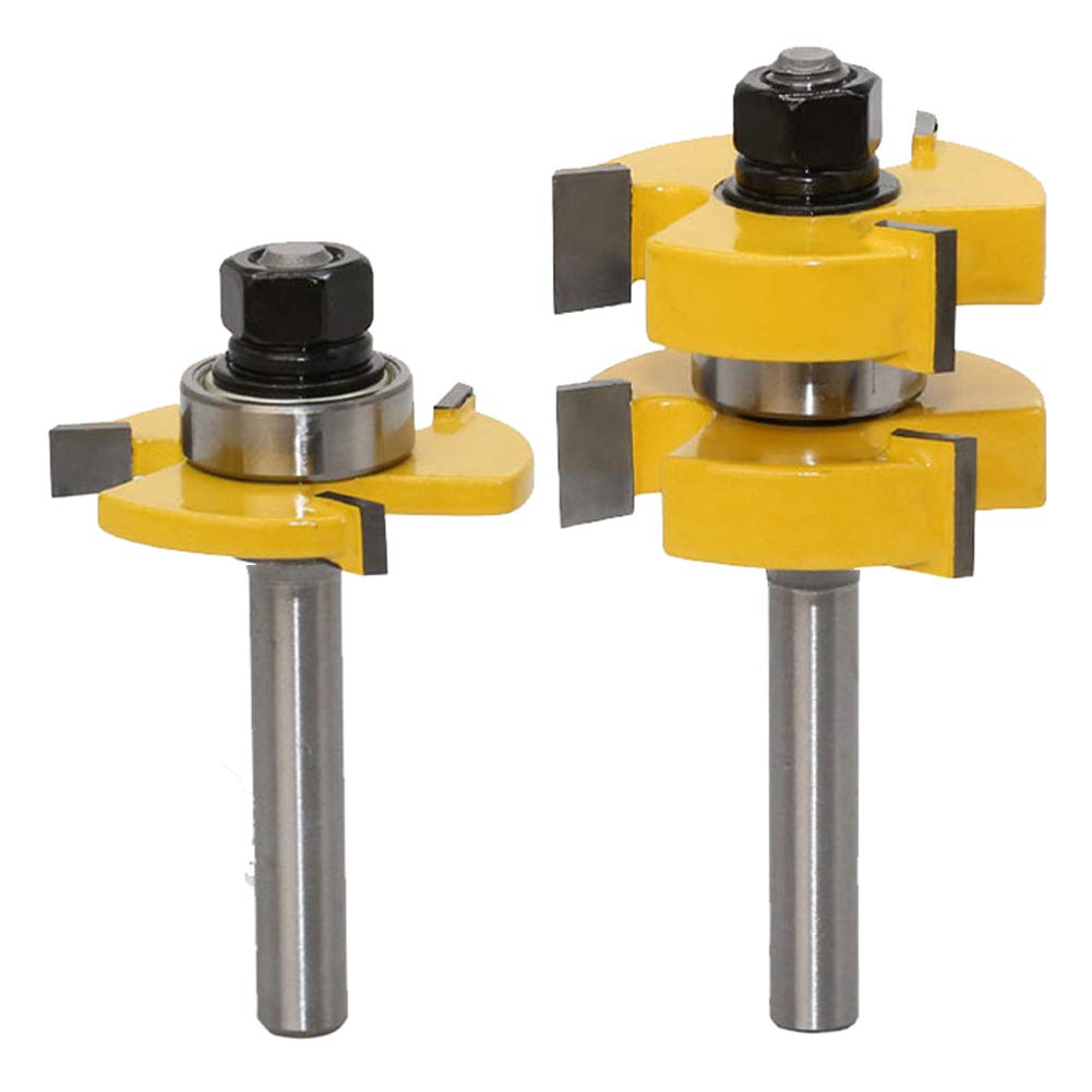 WSOOX 2 x 3 Teeth Tongue and Groove Set, 8 mm Shank, Carbide, Alloy Steel Material, for DIY CNC Engraving Machine Trimming Machine Woodworking