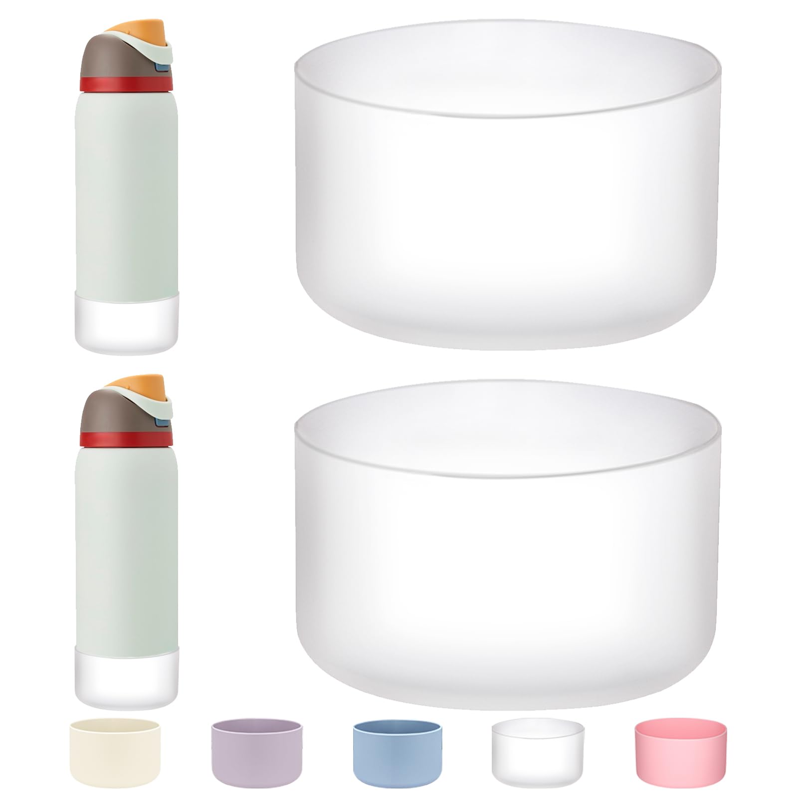 WK IEASON 2Pcs Silicone Water Bottle Boot for Owala 32oz, Protective Flask Bottom Cover Base for Owala FreeSip Twist and Flip Flask Bottles (Clearx2, 32OZ)