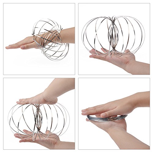 FM Fidget Magic Ring, Kinetic Spiral Flow Spring Ring Toys with 3D Novelty Shape, Stress Relief and Decompression, Interactive Multi-Sensory New Toys for Adults and Kids(Silver) - Thumbnail 4
