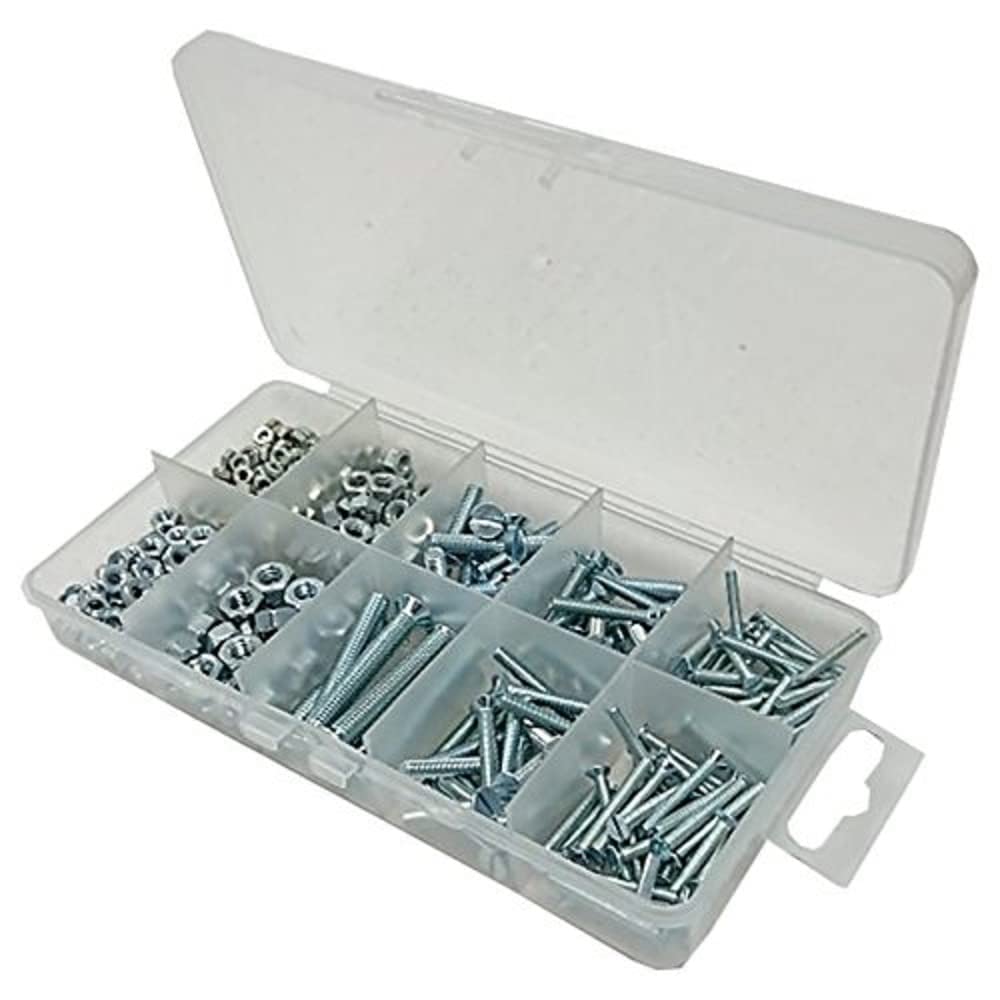 Merriway BH06568 (110 Pcs) Assortment of BZP CSK Head Machine Screws & Hex Nuts in a 10 Compartment Carry Case - Pack of 110 Pieces