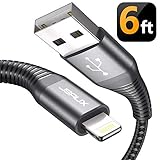 JSAUX Lightning to USB-A Charger Cable 6ft, [MFi Certified] Braided Cord Compatible with iPhone X Xs XR / 8/8 Plus / 7/7 Plus / 6 /6S Plus / 5 /5S / iPad(Space Grey)
