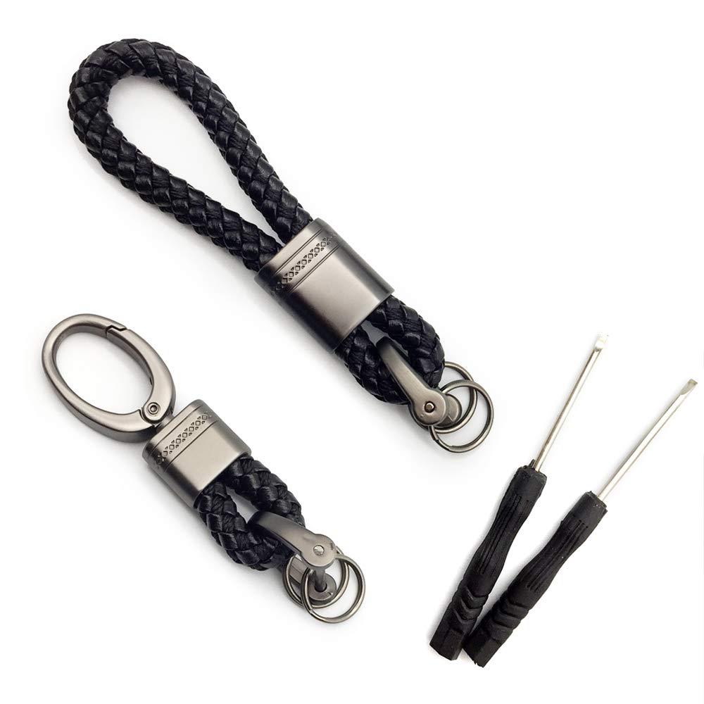 duisoad FUJIE 2 Pcs Black Braided Keychain Leather Strap Keyring Accessories Car Key Chain Ring PU Rope Keyring with Zinc Alloy
