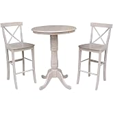 IC INTERNATIONAL CONCEPTS 30" Round Pedestal Bar Height Table with 2 X-Back Bar Height Stools