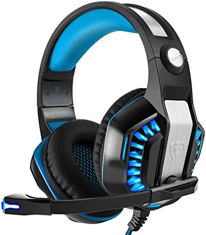 CASFANSTA 3.5mm Stereo Gaming LED Lighting Headset Over-Ear Headphone with Mic for PS4, Mac With Noise Cancelling & Volume Control-Blue