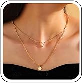 Erimberate Bohemian Layered Triangle Disc Choker Necklace Vintage Coin Necklace Hollow Triangle Necklace Gold Coin Pendant Necklace Chain Jewelry for Women