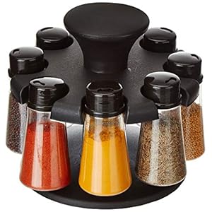 Amazon Brand – Solimo Upright Revolving Plastic Spice Rack, 8 Pieces,Silver