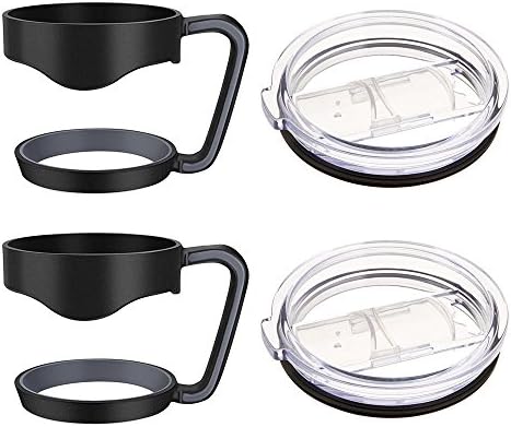 ZNY Splash Proof and Spill Resistant Lid &amp; Grip Handle For Yeti 30 Ounces Rambler Tumbler, For RTIC, Ozark Trail, SIC Cup Mug 30oz, Pack 2