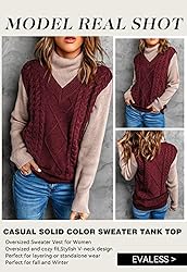 EVALESS Womens Oversized Sweater Vest V Neck Red