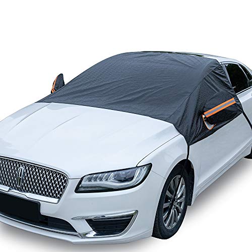 Universal Fit Windshield Snow Cover for Cars, Compact and Mid-size SUVs, Anti-theft Tuck-in Flaps, Cotton Lined PEVA Fabric with Aluminum Foil Lamination, Mirror Covers Included, Patent Pending - Thumbnail 6