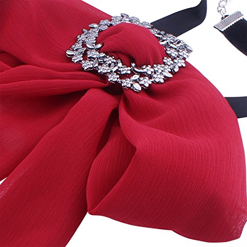 Kercisbeauty Adjustable Lady Girl Bow tie Necktie Corsage Brooch Chiffon Choker Necklace Blouse Collar Bowknot Scarf Scarves School Anniversary Graduation Ceremony,School Girl (Red)