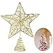 Unomor Gold Glitter Five-Pointed Star Tree Topper 9.8 Inch Metal Christmas Decoration for 6Ft to 7Ft Trees with Hollow Design for DIY Lights