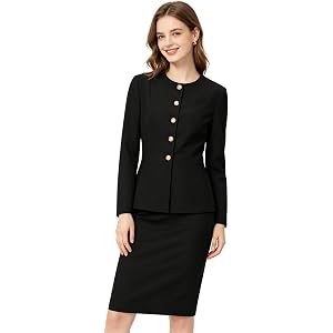 Women's 2 Piece Skirt Suit Set Business Casual Outfits Professional Office Work Long Sleeve Blazer and Pencil Skirt Sets