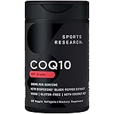 Sports Research CoQ10 (100mg) Enhanced w/Coconut Oil & Bioperine (Black Pepper) for Better Absorption | Vegan Certified, Non-GMO Verified (120 Veggie Softgels)