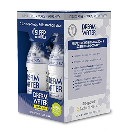 Dream Water Natural Sleep Aid, GABA, MELATONIN, 5-HTP, 2.5oz Shot, NighTEA Night, 4 Count