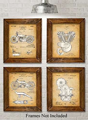 Original Harley Davidson Patent Art Prints - Set of Four Photos (8x10) Unframed - Great Gift for Hog Riders