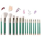 UNIMEIX 15pcs Makeup Brush Set Synthetic Kabuki Comestics Foundation Blending Blush Eyeliner Face Powder Brush Comestic Tool ( Green)