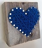 Sweet and small rustic dark blue string art wooden heart block Father's Day, Baby Boys, Weddings, Anniversaries, Birthdays, Valentines'Day, Christmas and just because.