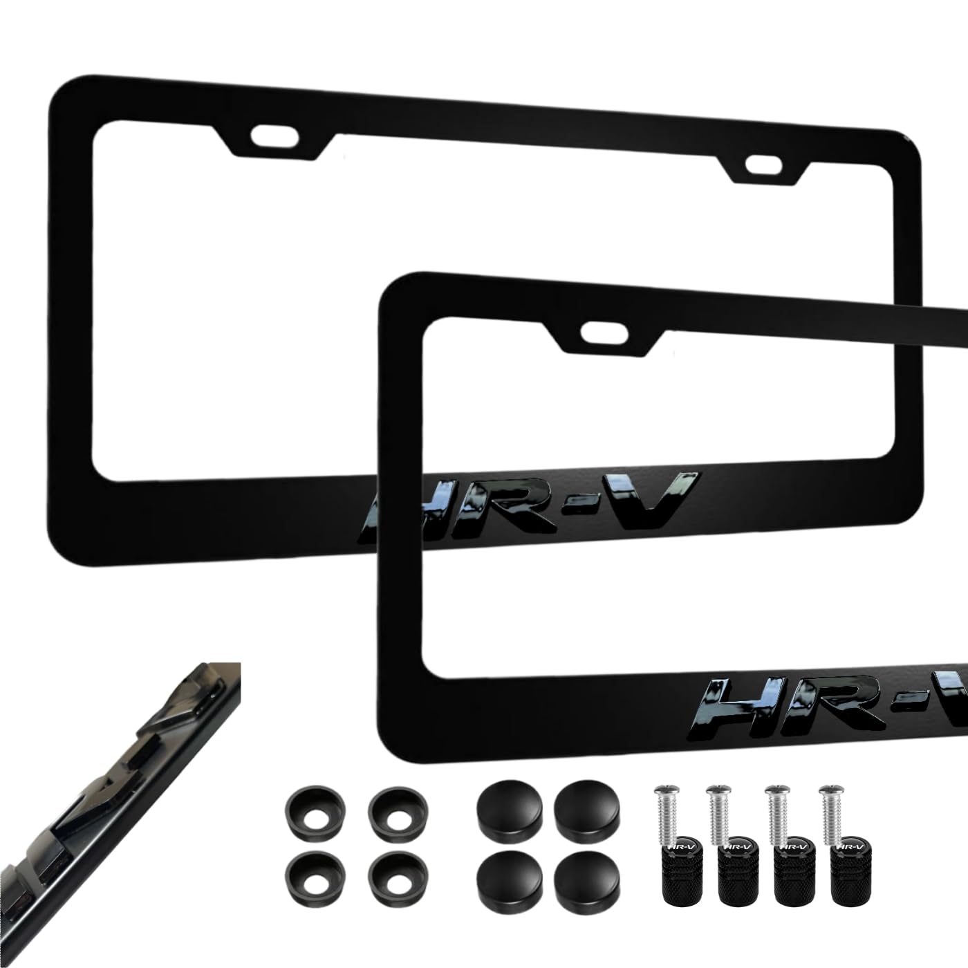 Photo 1 of 2PCS Black License Plate Frames Compatible with HRV Aluminum Alloy Car License Plate Holders License Plate Bracket Holder Cover (H1)