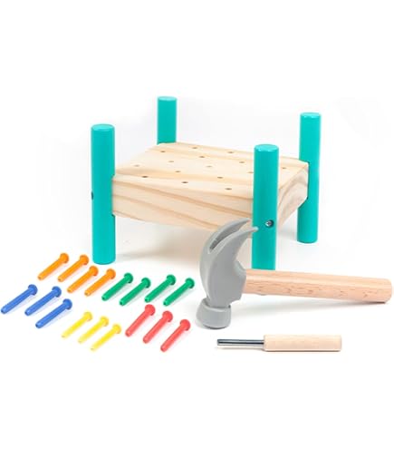 Small Foot Company – Banco Para Golpear Tortuga Con Martillo De Fieltro – 6 Palos De Madera De Colores – Juguete Educativo Para Coordinación Mano-ojo