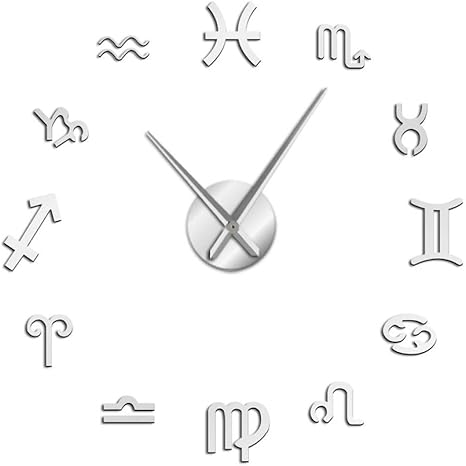 Amazon Co Jp 壁掛け時計 おしゃれ 連続秒針 置き時計 掛け時計 壁時計大きな針diyの壁時計フレームレスの大きな壁時計 モダンなデザイングラフィックシンボル壁時計の装飾巨大な時計diyの愛好家ギフトシルバー好みの素材細かい仕上がり ホーム キッチン