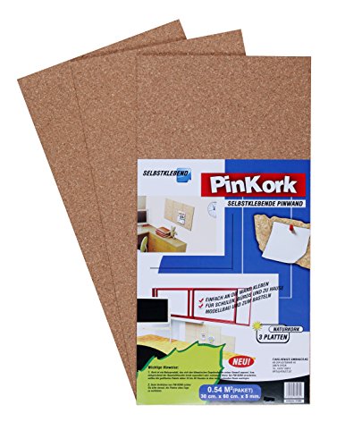 Selbstklebepinnwand aus Kork, 3 Platten á 60x30cm, Pinnwand selbstklebend