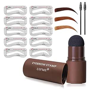 Eyebrow Stamp Stencil Kit And Brow Stamp Shaping Kit-Long Lasting Brow Stamp Waterproof,One Step Eyebrow Stamp Tool Kit With 10 Styles Reusable Eyebrow Stencils(Dark Brown)