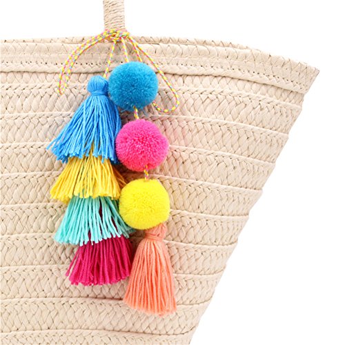 QTMY Big Pom Pom Tassel Long Bag Pendant Charm Keyring Keychain for Women Purse Handbag Decor