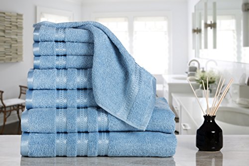Casa Lino -100%Cotton, Fade Resistant, Highly Absorbent, 8 Piece towel set, 2 Bath towels, 2 Hand Towels, 4 Washcloths, Machine washable, Hotel quality, Soft absorbent Towel Gift Set -Diana collection
