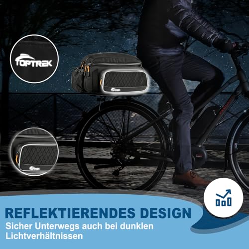 toptrek Bicycle Bags for Pannier Rack, 15L Waterproof Pannier Rack Bag, Reflective Bicycle Bags Rear Pannier Rack, 3-in-1 Pannier Rack Bags with Carry Handle and Shoulder Strap