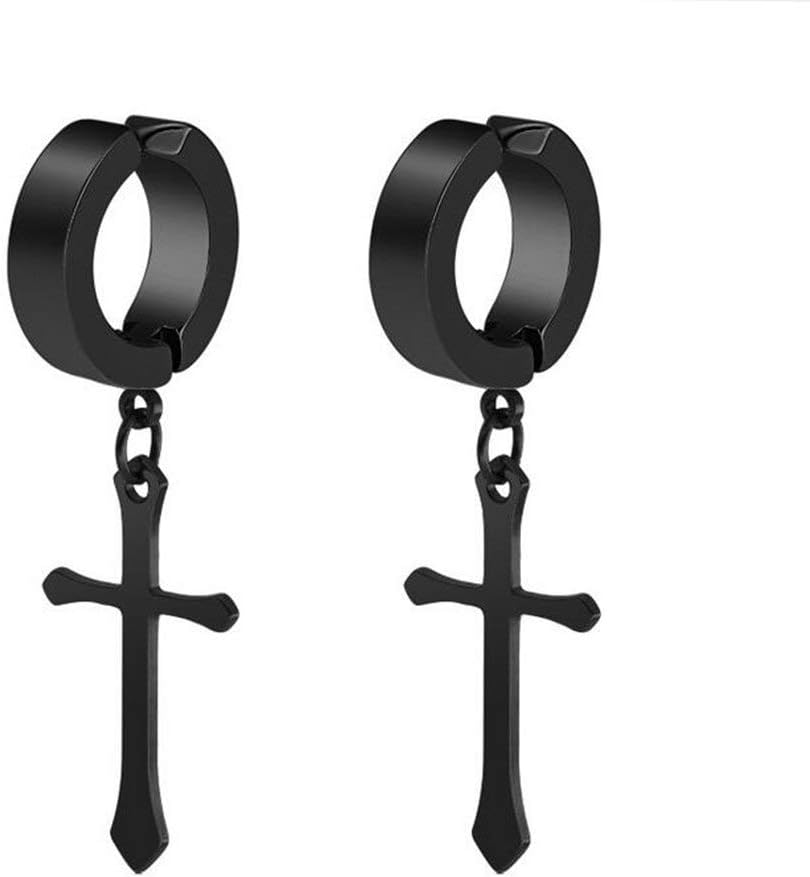 LAFATINANon-Pierced Clip On Cross Dangle Hoop Earrings Set for Men Women No Piercing Ear Plug Jewelry for Easter Christmas