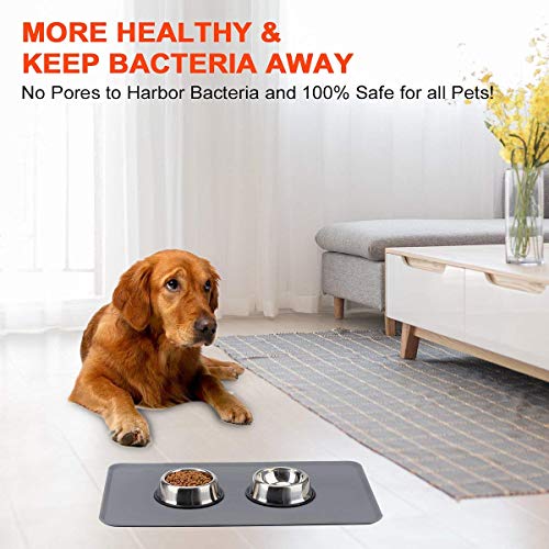 Pet Deluxe Dog Cats Food Mat, Pet Silicone Bowl Mat, Pet Feeding Mat, Waterproof Dog Cat Mat Premium Silicone FDA Grade Non-Stick Non-Slip Anti-Spill Easy Clean