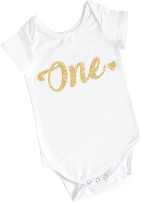Baby Girls First Birthday Onesie Outfit Gold Heart One