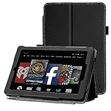 All New Fire HD 7 Case - WAWO Premium PU Leather Folio Case for Amazon Fire HD 7.0 inch 4th Generation (2014) Tablet (With Smart Cover Auto Wake / Sleep) - Black