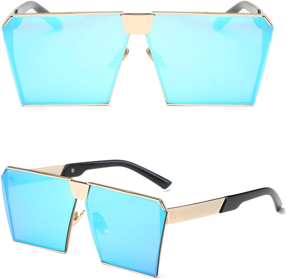 NNDA CO 2017 Fashion Retro Oversized Mirrored Design Sunglasses Eyewear Eyeglasses For women men,Frame (Gold&Blue)