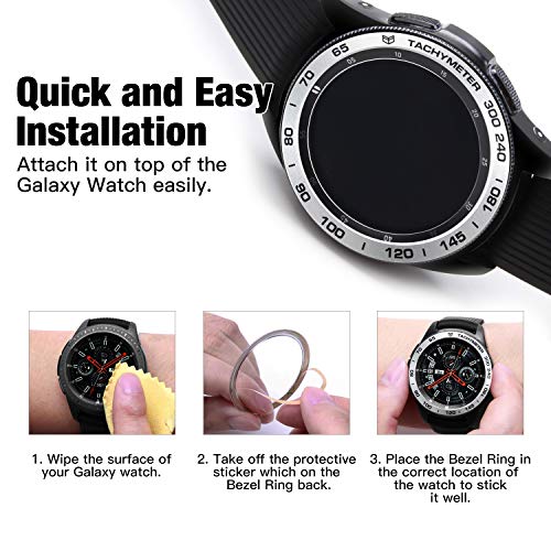 [Aluminum] Galaxy Watch 46mm Bezel Styling, Galaxy Gear S3 Frontier & Classic Bezel Ring Adhesive Cover Anti Scratch Aluminium Protection Tachymeter, Design for The Galaxy Watch Accessories - Silver - Thumbnail 3