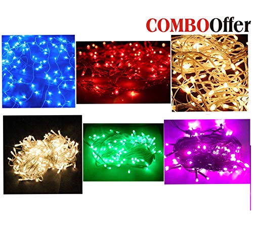 MoohMaya™ Combo of 6 [Red/Pink/Blue/Golden/Green/Yellow] Waterproof Festival Christmas Diwali String Decoration Light Decorative Lighting 25 Feet Each