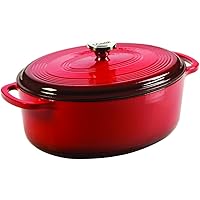 Lodge 7 Quart Oval Enameled Dutch Oven. Classic Red Enamel Cast Iron Dutch Oven (Red)