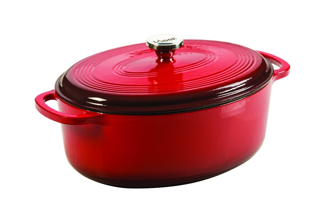 Lodge 7 Quart Oval Enameled Dutch Oven. Classic Red Enamel Cast Iron
