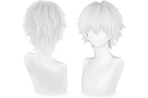 YSECRETYWIG White Anime Cosplay Halloween Wig: Short White Men Cosplay Wig + 2 Hair Caps, Heat Resistant Fiber, Halloween & Christmas Parties Anime Events Hairstyle for Men & Teens