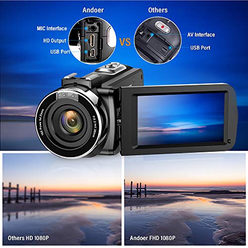 Videocamara-Digital-Andoer-Porttil-Cmara-de-Video-Digital-1920-1080P-HD-Pantalla-30-IPS-24MP-16X-Zoom-DigitalRotacin-de-270-con-Control-Remot-Apoyo-Noche-de-Infrarrojos-Disparar