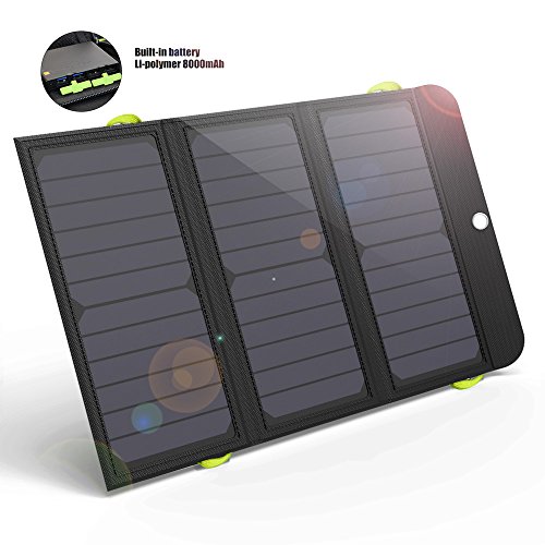 ALLPOWERS 21W Solar Charger with 8000mAh Battery, 4 USB Ports and 5A Output, SunPower Solar Panel Power Bank for iPhone 7 6s 6 Plus, iPad Air mini, Samsung Galaxy and More Android Smartphone