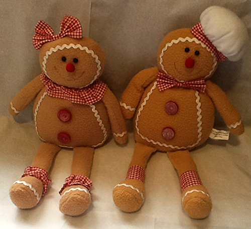 Linen mill HANSEL AND GRETTLE COLLECTION Shelf sitting gingerbread man and woman decorations with dangling legs and weighted base