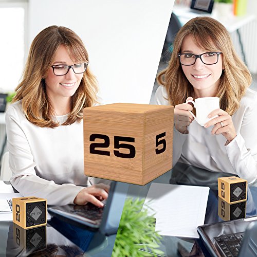 The Miracle TimeCube Timer, Natural Bamboo Wood, 5,10, 20 and 25 Minutes, for Time Management, Kitchen Timer, Kids Timer, Workout Timer
