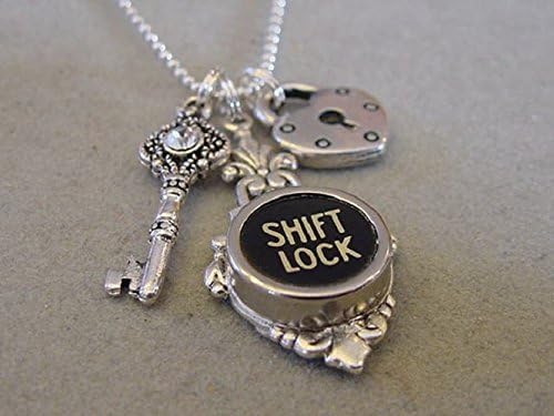 Black Typewriter key Necklace Shift LOCK and KEY Skeleton Key Necklace Keyhole Necklace