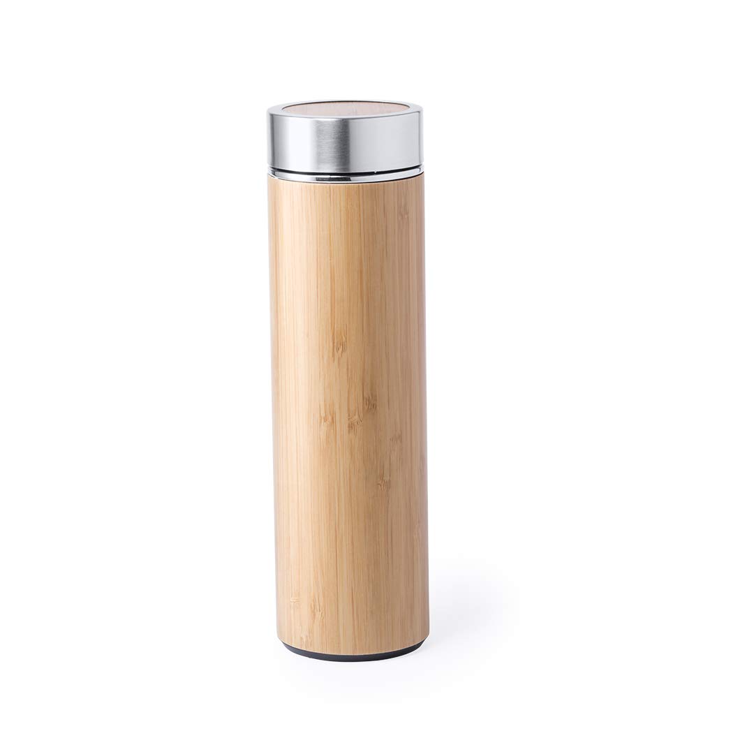 eBuyGB Tumbler Travel Eco Friendly Reusable Bamboo Tea & Coffee Flask 500ml Insulated Thermal Stainless Steel BPA-Free, 500 milliliters