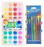 Watercolor Paint Kit, International Arrivals Washable Watercolor Paint Kit with 36 Beautiful Vibrant Colors, Cover doubles as a Palette Plus 6 Rainbow Taklon Brushes  Awesome Art Set for All Ages