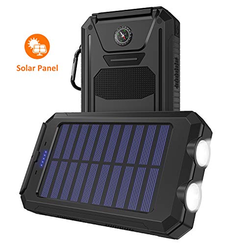 Solar Charger, STOON 10000mAh Portable Solar Power Bank Phone Charger with Flashlight & Compass for Outdoor Camping Travelling, External Battery Pack with Dual USB Ports for iPhone, iPad and More - Thumbnail 7