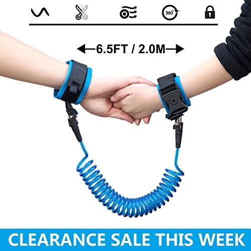 Baby Anti Lost Belt - Kids Walking Safety Harness, Anti Lost Child Leash, Child Wrist Link with Lock Key 360 Degree Rotating - Wristband for Boys Girls Fits in a Airport Zoo or Mall 6.5FT/2.0M/Blue