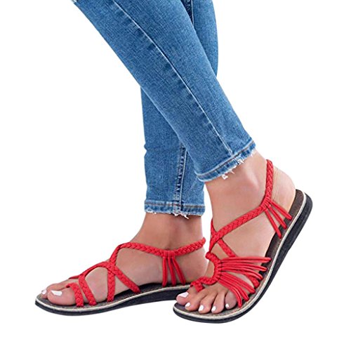 Amiley Women Sandals Summer, Women Flip Flops Sandals Summer Shoes Woven Strap Ankle Fashion Beach Shoes Slippers