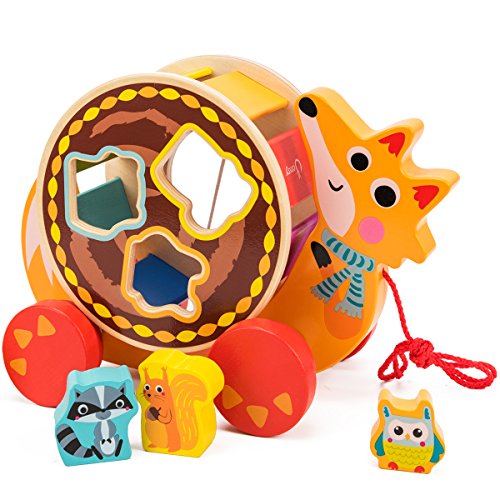 cossy Wooden Shape Sorter Pull Toy - Wooden Fox Puzzle for Toddler Learning Walk-A-Long Push & Educational Toy for 1 Year Old - Thumbnail 7